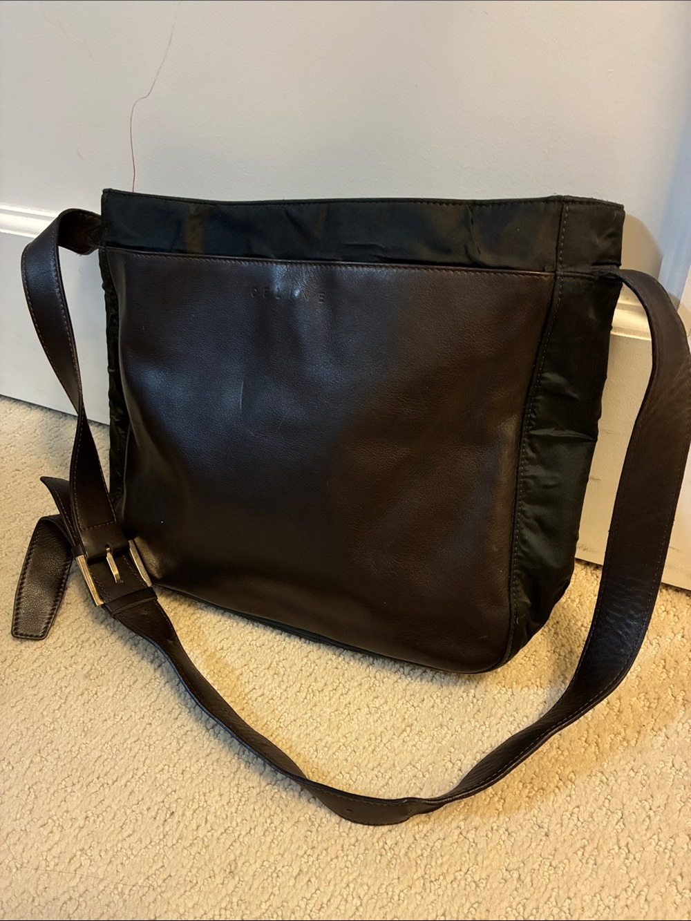 Vintage Celine Black Nylon Leather Crossbody Bag 👝